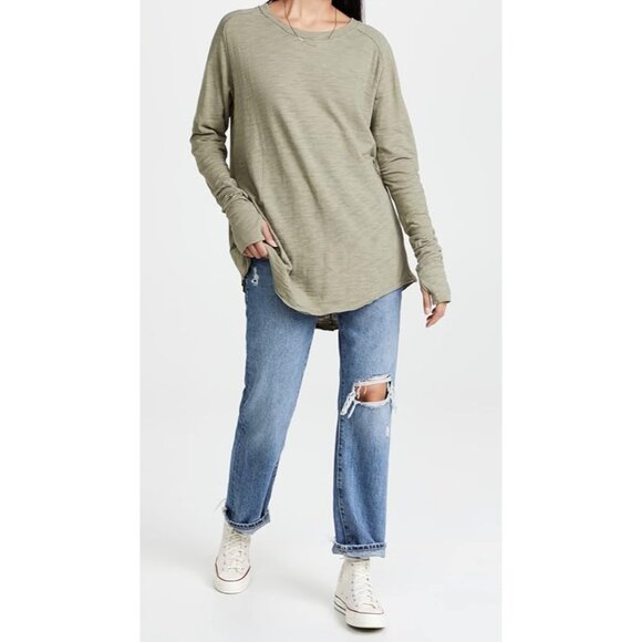 WE THE FREE Arden Tee Sz XS Sage Green Raglan Sleeve Oversized Slub Knit Cotton - Picture 1 of 12